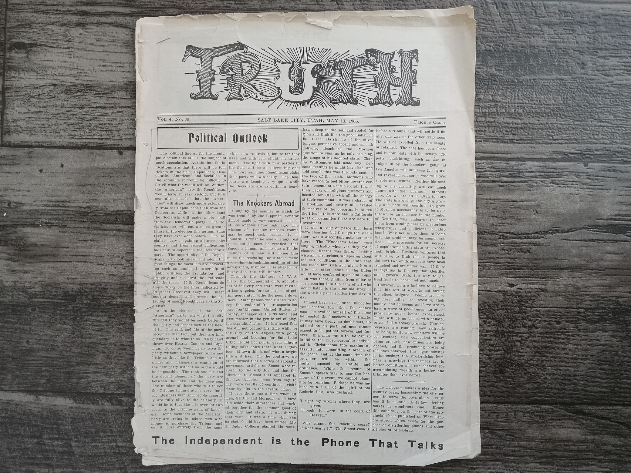 Truth: Vol. 4, No. 35, Salt Lake City, Utah, May 13, 1905 (Newspaper) (1905)