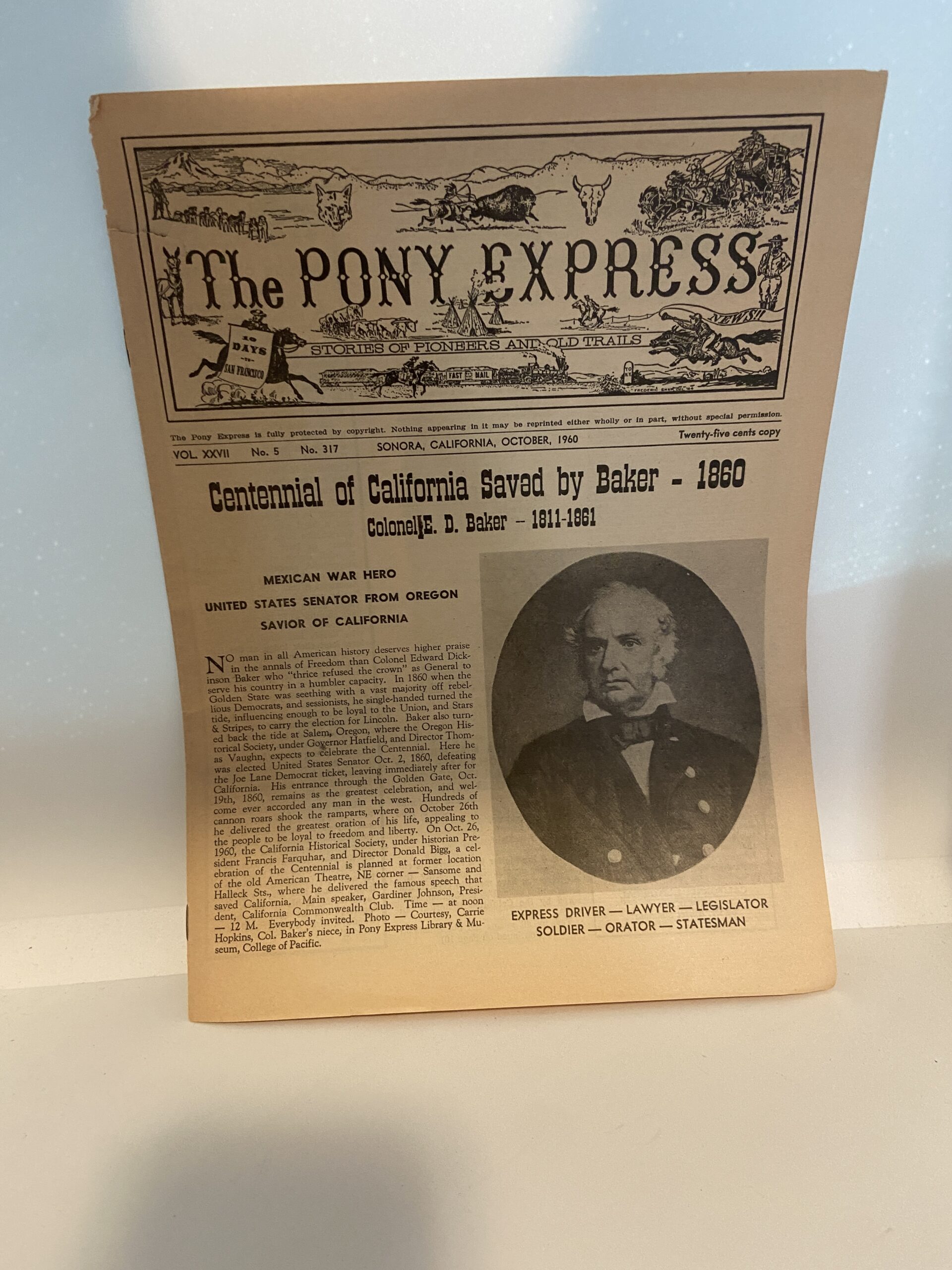 The Pony Express: Vol. XXVII, No. 5, No. 317, Sonora, California, October, 1960 (Newsletter)