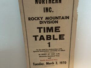 Burlington Northern Inc.: Rocky Mountain Division: Time Table 1 – March 3, 1970