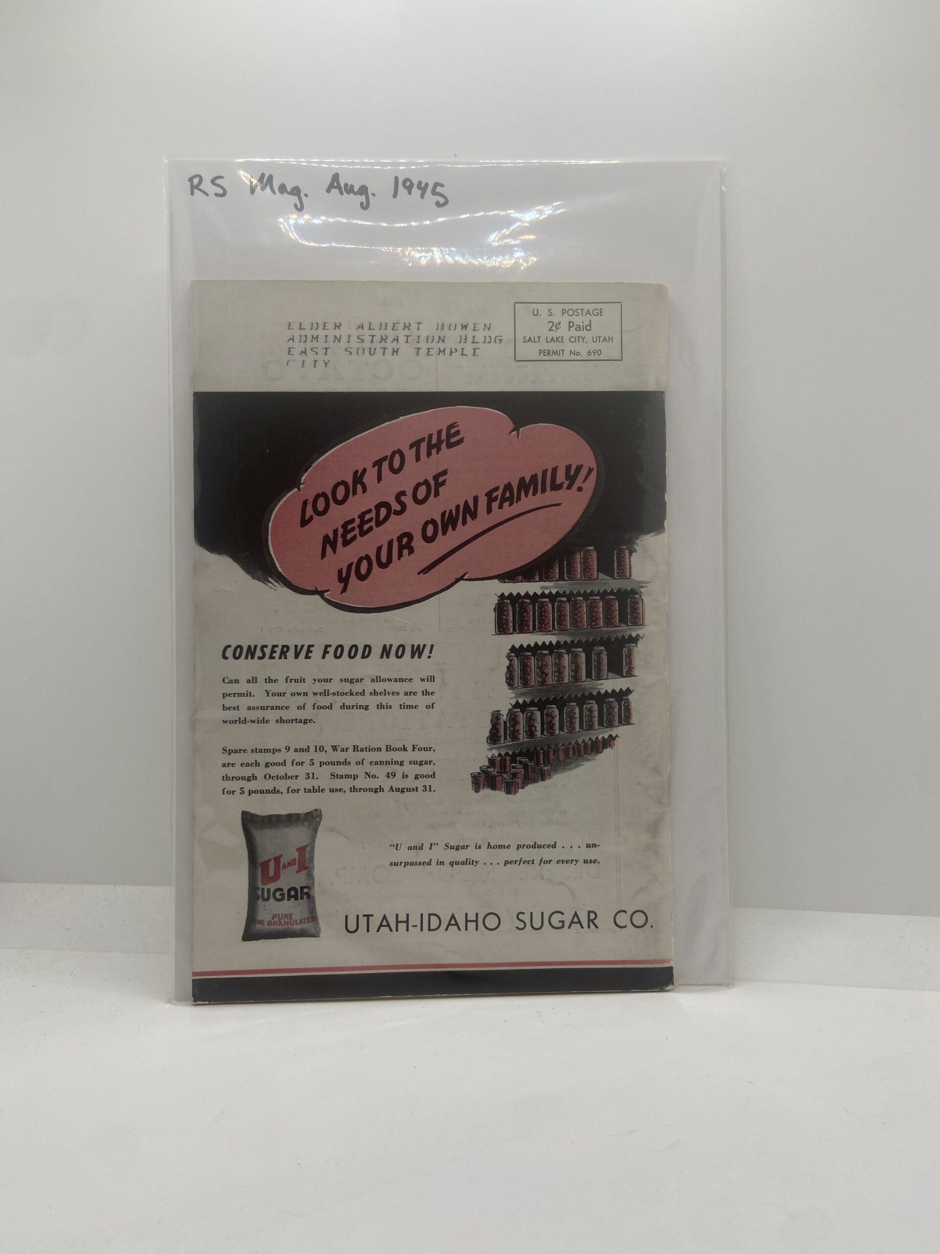 Relief Society Magazine August, 1945. Owned by Elder Albert Bowen