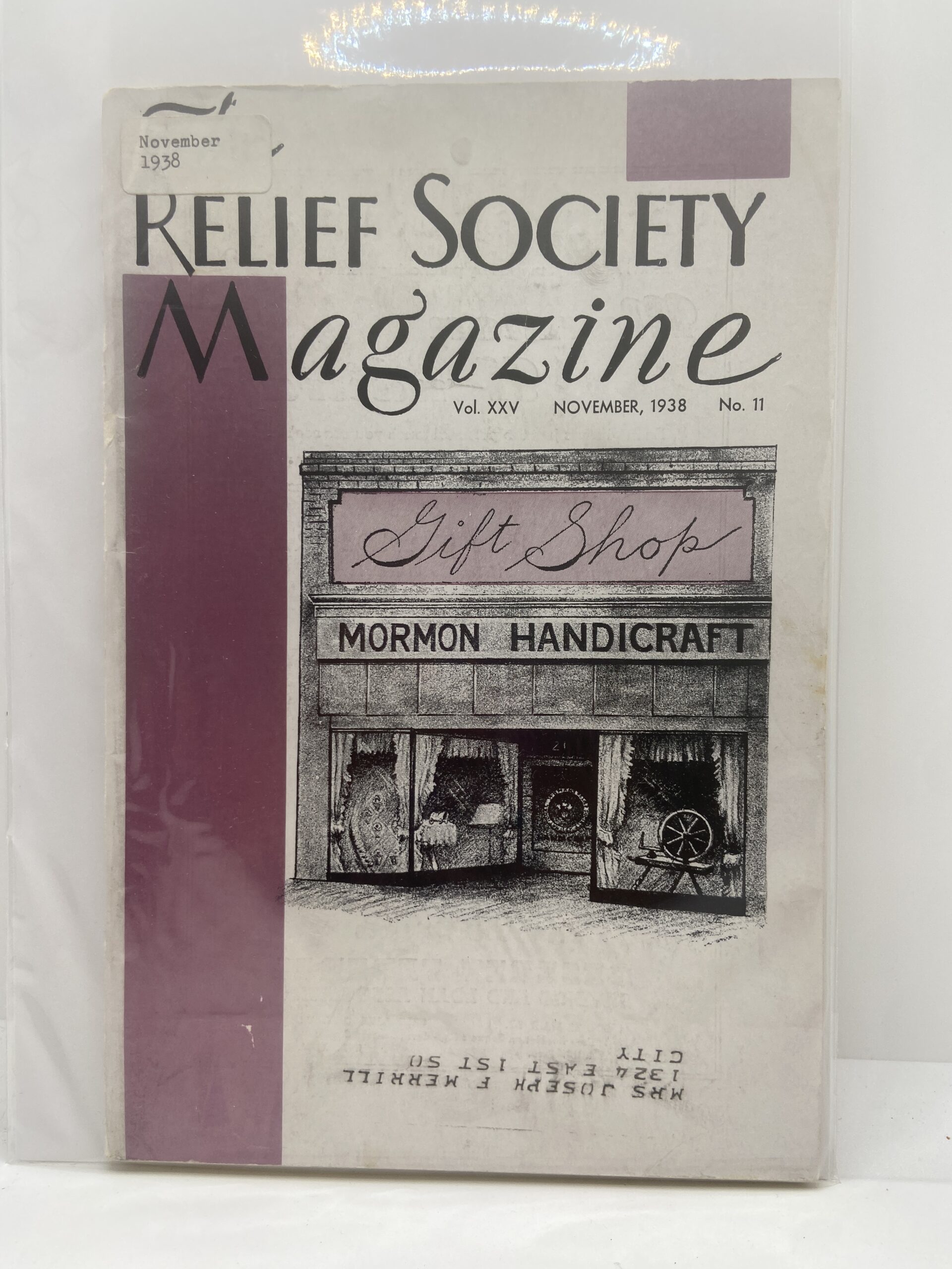 Relief Society Magazine Vol XXV No. 11 November, 1938. Owned by Joseph Merrill