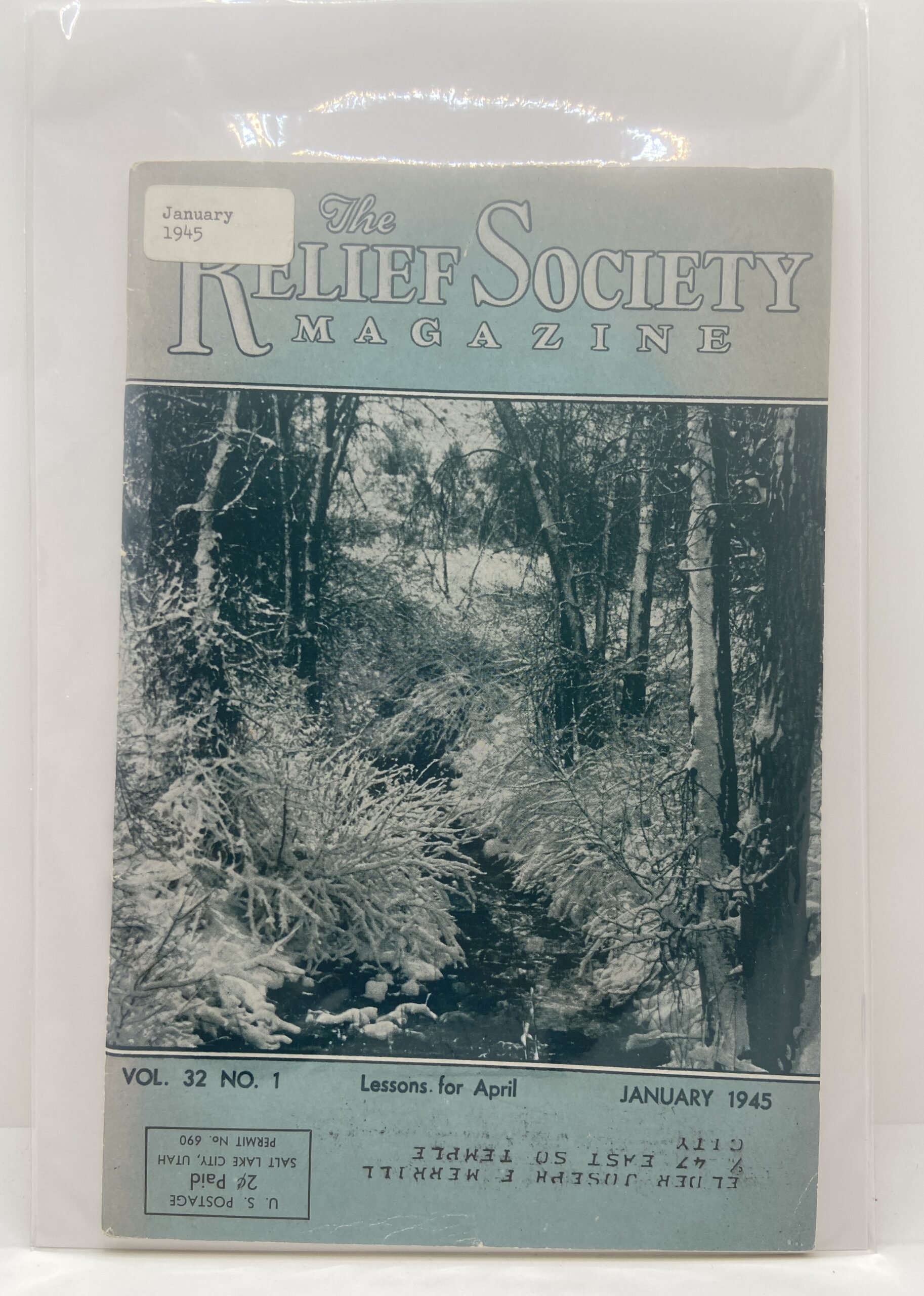 Relief Society Magazine Vol 32 No. 1 January, 1945. Owned by Elder Joseph Merrill