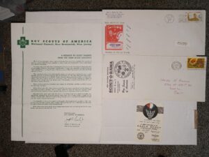 4 Boy Scouting Items Including a Letter, 2 Collectible Envelopes, and an Eagle Scout Certification Card