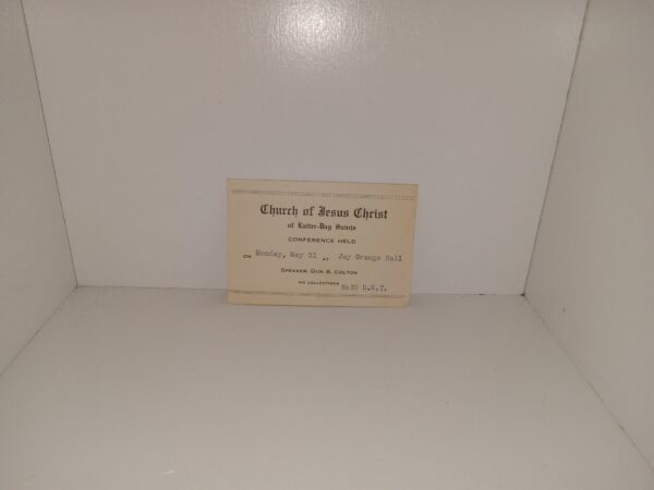 Church of Jesus Christ of Latter-day Saints Conference Card (Dated for Monday, May 31)