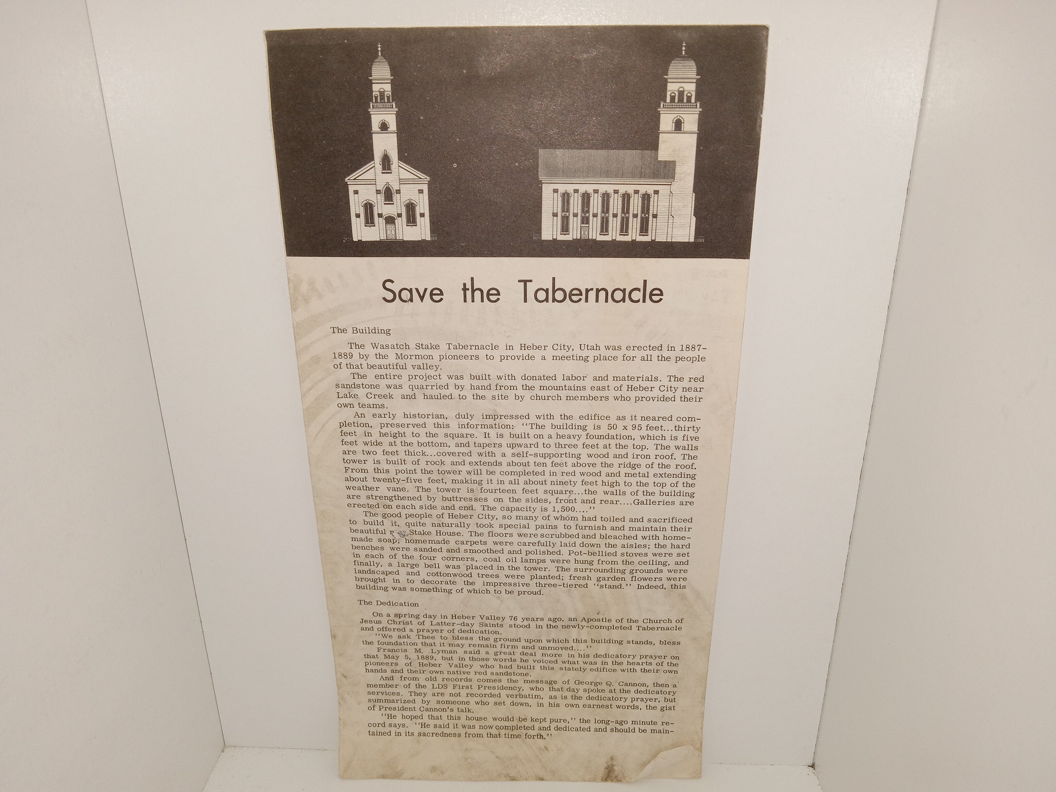 Save the Tabernacle (Heber City Tabernacle) (Pamphlet) (Unknown Publishing Date) ~ Unknown Author