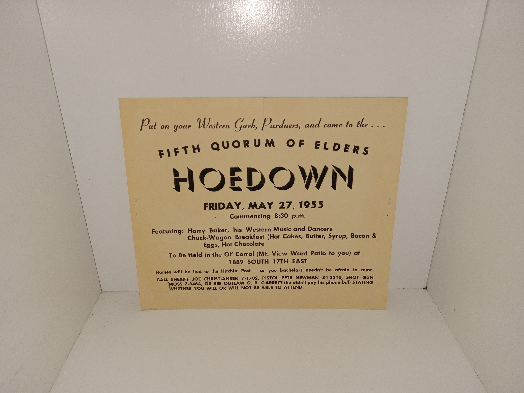 Fifth Quorum of Elders 1955 Hoedown Invitation (1955)