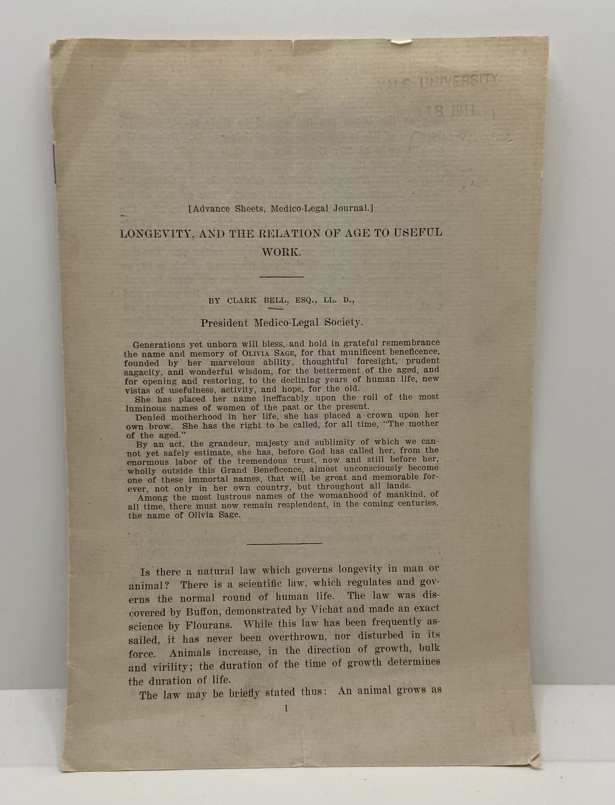 Longevity, and the Relation of Age to Useful Work (1911) by Clark Bell