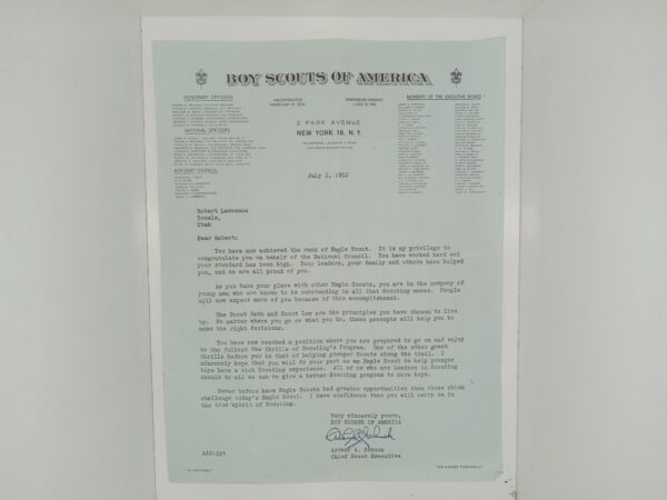 Boy Scouts of America Eagle Scout Congratulations Letter Dated 1952