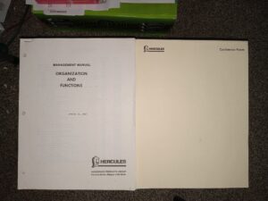 Management Manual: Organization and Functions, January 30, 1987 for Hercules Aerospace Products Group, and a Slightly Used Notepad (1987)