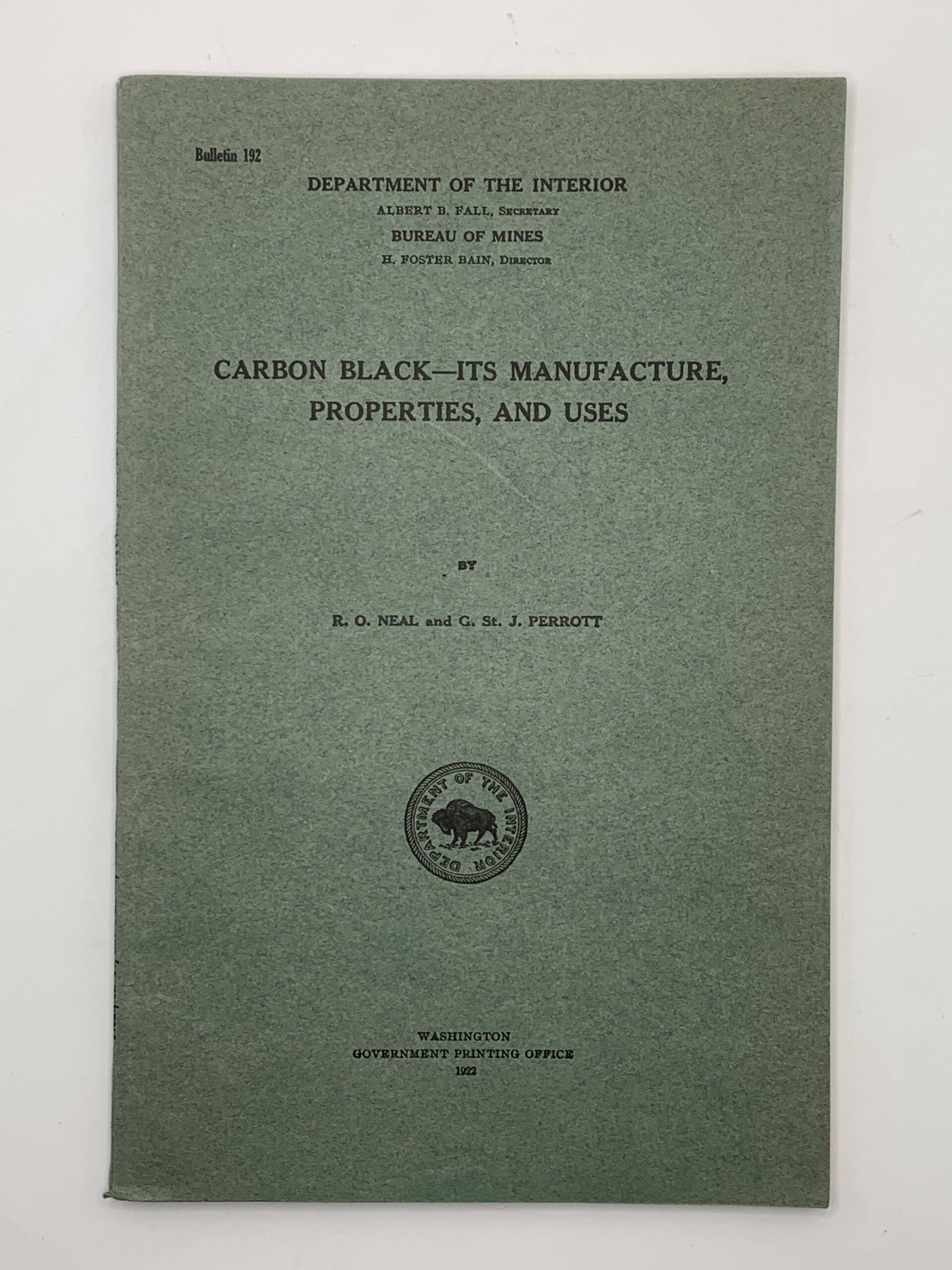 Department of the Interior: Bulletin 192 Carbon Black – Its Manufacture, Properties, and Uses (1922)