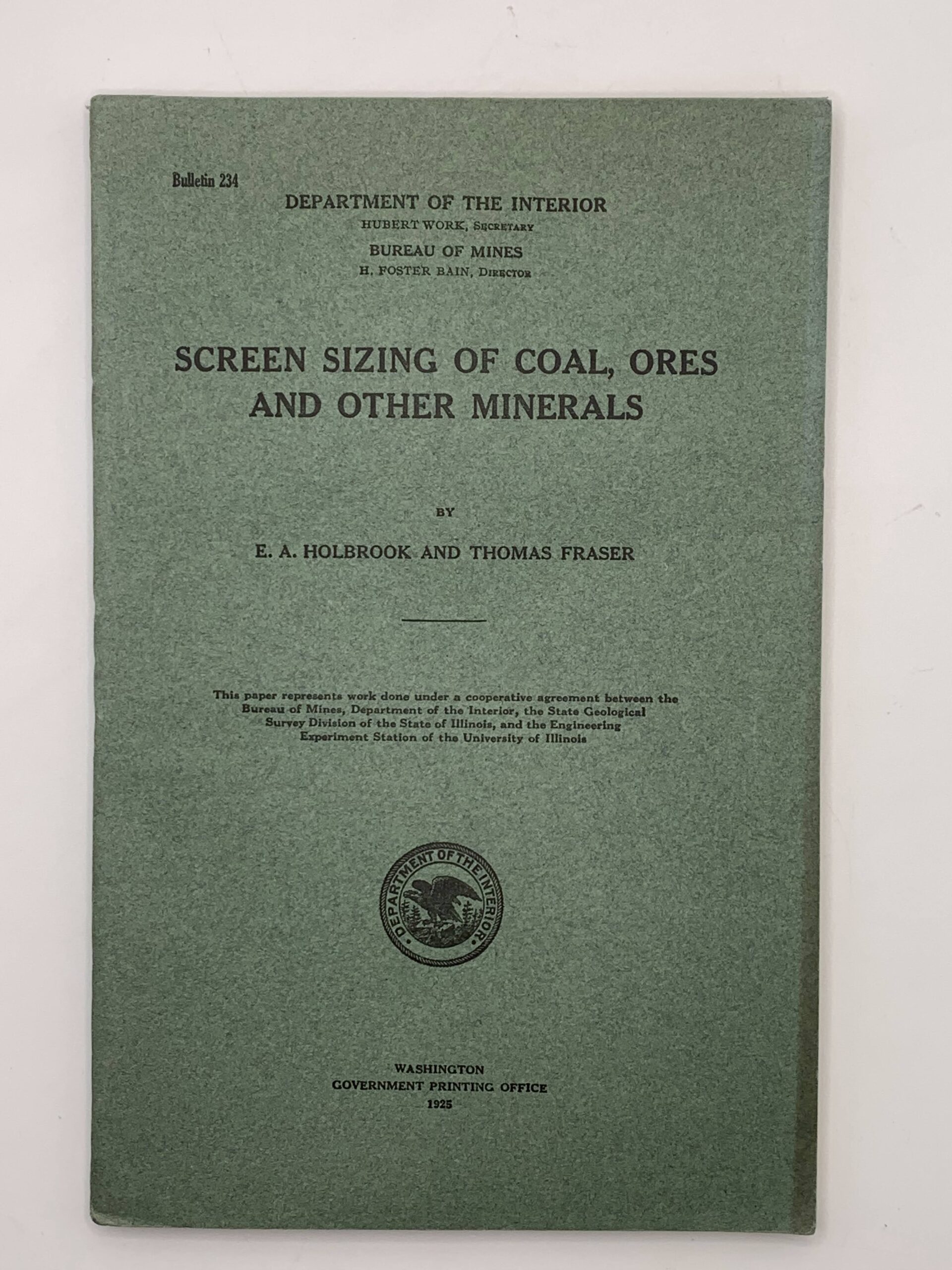 Department of the Interior: Bulletin 234 Screen Sizing of Coal, Ores, and Other Minerals (1925)