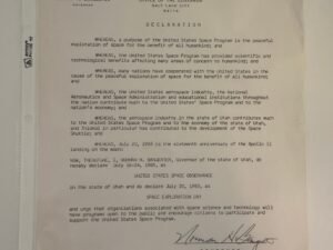 State of Utah Office of the Governor Declaration – Space Exploration Day –  July, 20, 1985 – Written/signed by: Governor Norman H. Bangerter