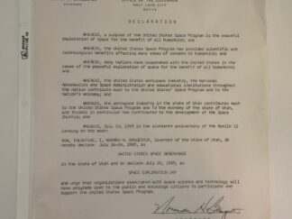 State of Utah Office of the Governor Declaration – Space Exploration Day –  July, 20, 1985 – Written/signed by: Governor Norman H. Bangerter
