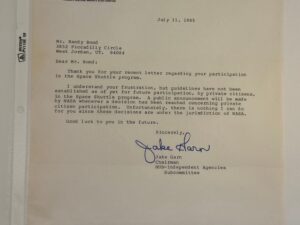 US Senate Committee on Appropriations –  July, 11, 1985 – Written/signed by: Utah Senator Jake Garn