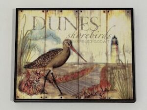 Sign ~ “Dunes, shorebirds, Marbled Godwt” (12 in x 10 in x 2 in)