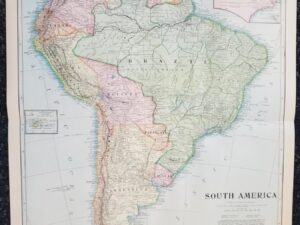 1899 — Map of South America — in Color — Measures 16″ x 22″