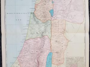 1899 — Reference Map of Palestine— in Color — Measures 16″ x 22″ — [Judea, Edom or Idumea, Ammon, Gilead, Decapolis, Galilee, Samaria, Philistia, Dead Sea, Sea of Galilee]