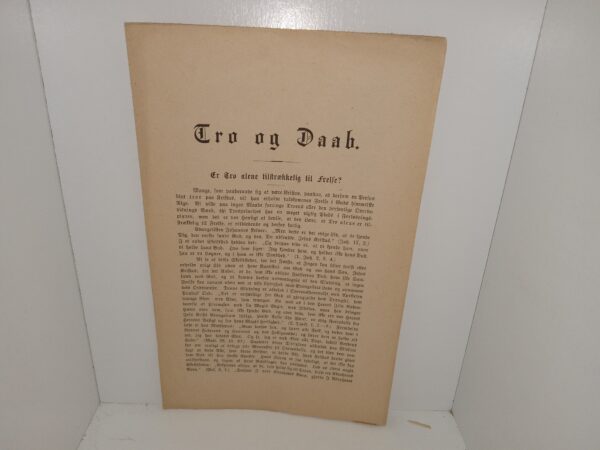 Tro og Daab: Er Tro Alene tilstraekkelig til frelse? (Danish: Faith and Baptism: Is Faith Alone Sufficient for Salvation?) (Pamphlet) (1893)
