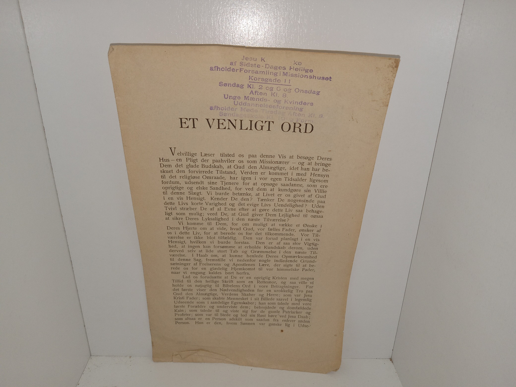Et Venligt Ord (Danish: A Kind Word) (Pamphlet) (1905)