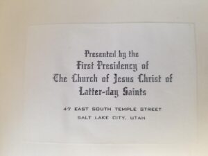 1961 — Gospel Doctrine — Sermons & Writings of President Joseph F. Smith — First Presidency Presentation Card Glued Inside Front Cover