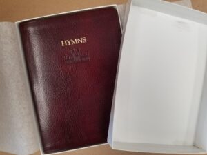2008 — Hymns — Burgundy Italian “Invecchiato” Leather — In Original Box — Church Employee Christmas Gift Edition