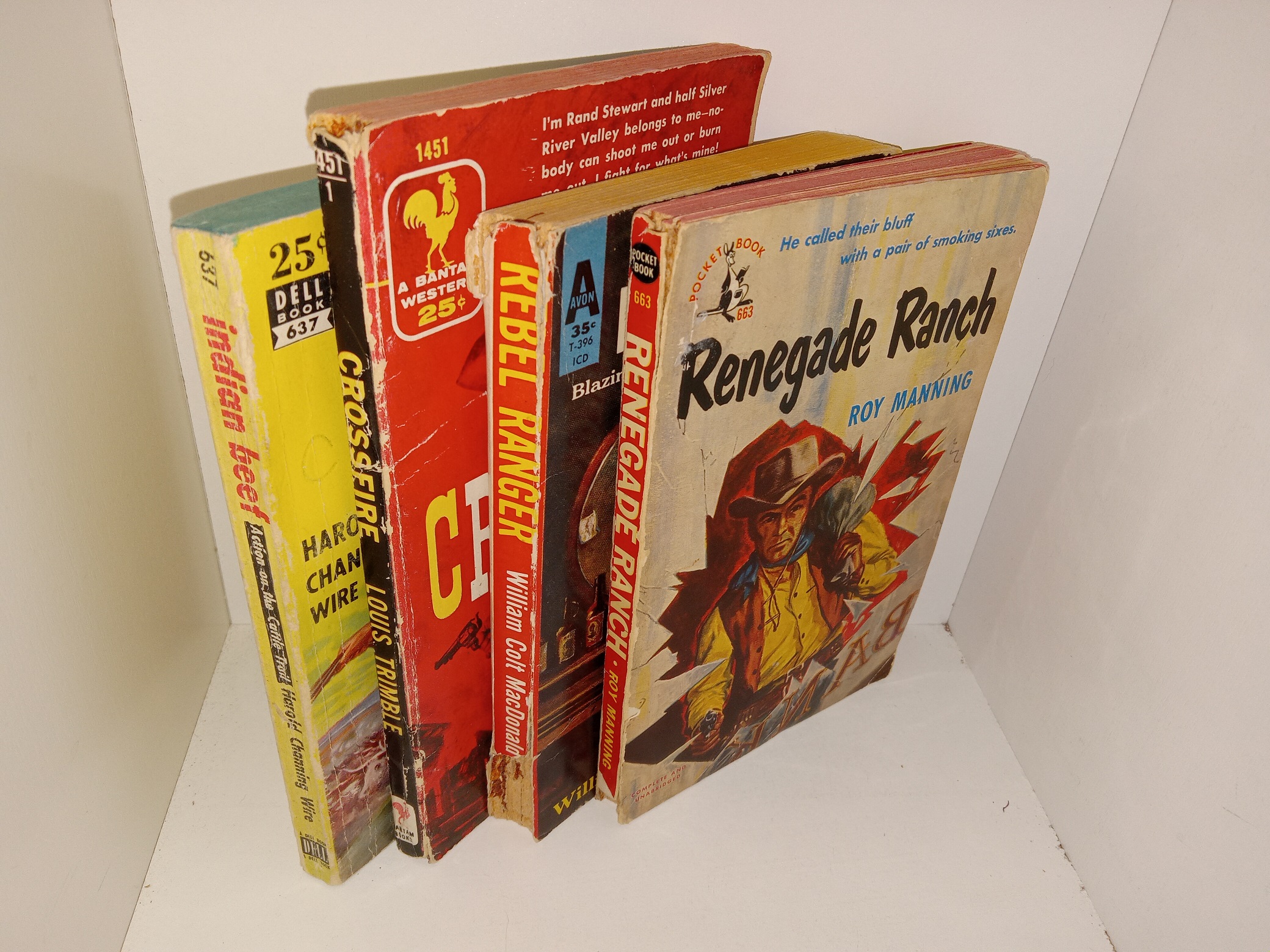 4 Western Paperback Novels: Indian Beef: Action on the Cattle Trail / Crossfire / Rebel Ranger / Renegade Ranch (See Details)