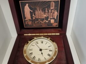 Box with Copper Plate and Clock — LDS Plate on Front of Box, and Another on the Bottom — Very Unique