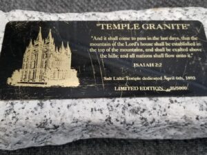 9-Pound Piece of Granite — “Temple Granite” / Limited Edition / Salt Lake Temple dedicated April 6th, 1893