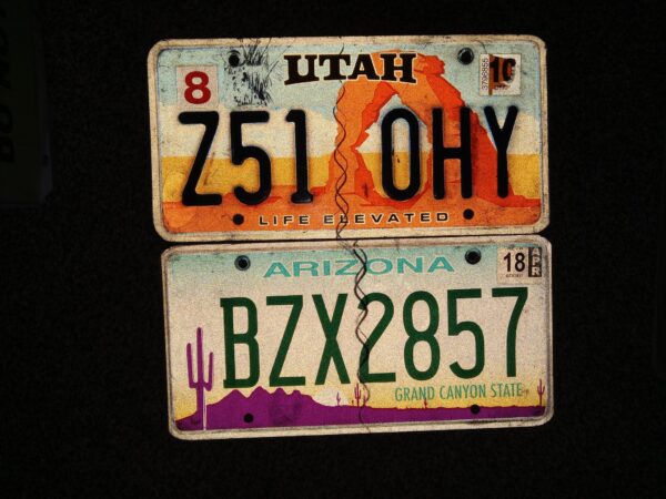 2 License Plates: Utah: Z51 OHY / Arizona: BZX2857