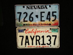 2 License Plates: Nevada: 726-E45 / California: 7AYR137