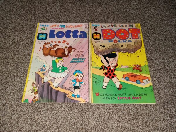 2 Harvey Comics: Little Lotta: No. 116, July 1975 / Little Dot Polka: Vo. 158, April 1975