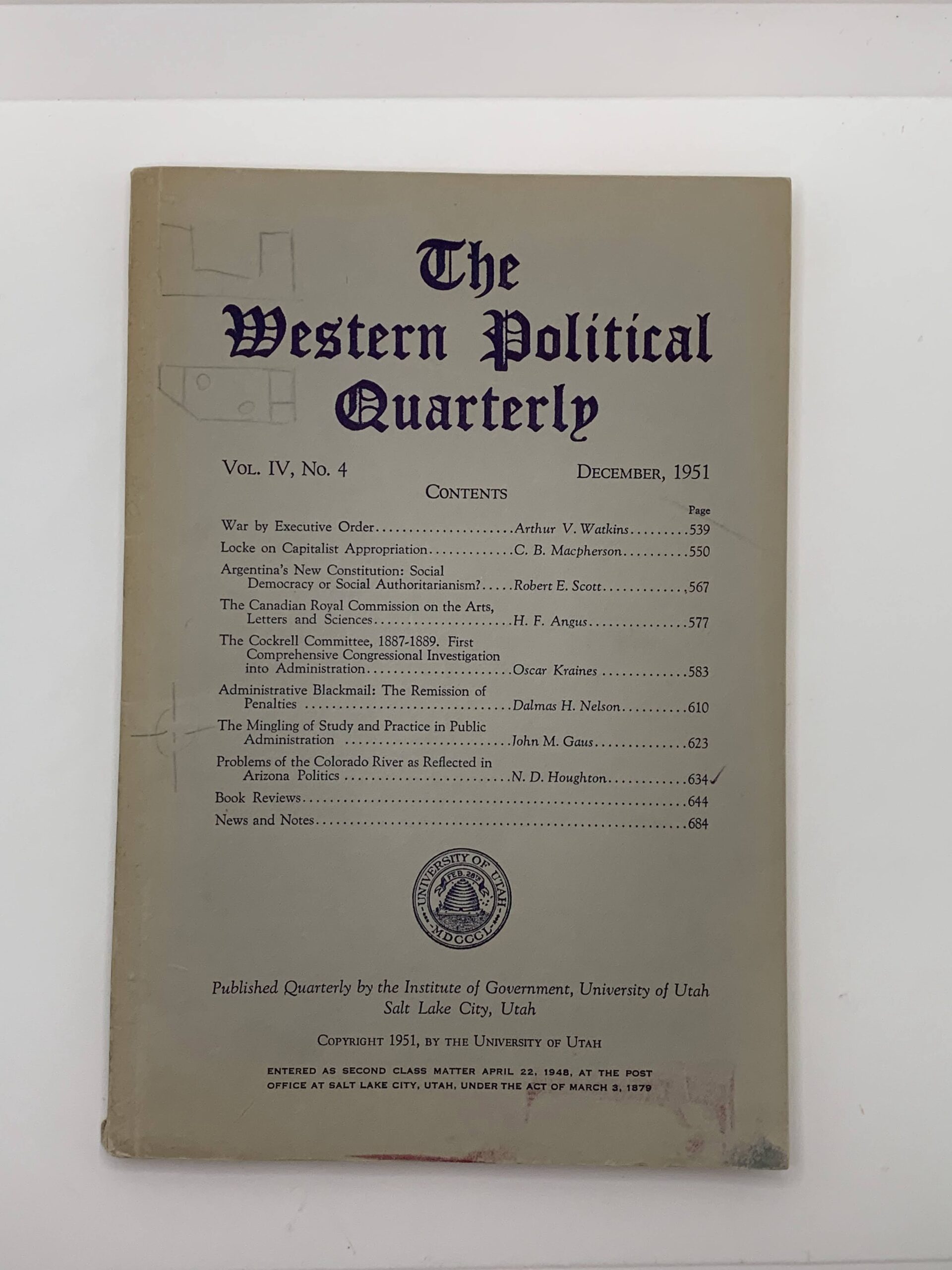 The Western Political Quarterly Vol. IV No. 4 December, 1951