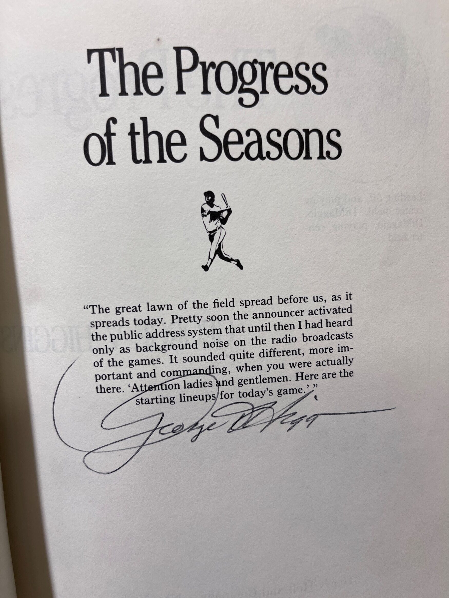 1989 – The Progress of the Seasons: Forty Years of Baseball in Our Town – George V. Higgins (Signed) – Hardcover