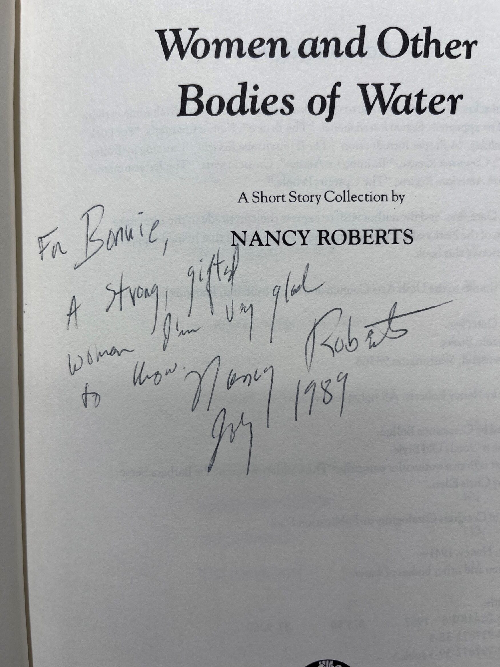 1987 – Women and Other Bodies of Water – Nancy Roberts (Signed) – Hardcover