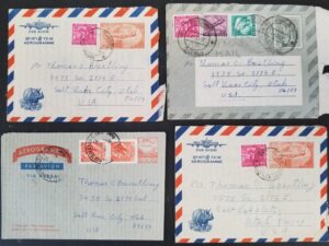 4 Letters/Envelopes from a Catholic Missionary in India / Sent to Salt Lake City, Utah
