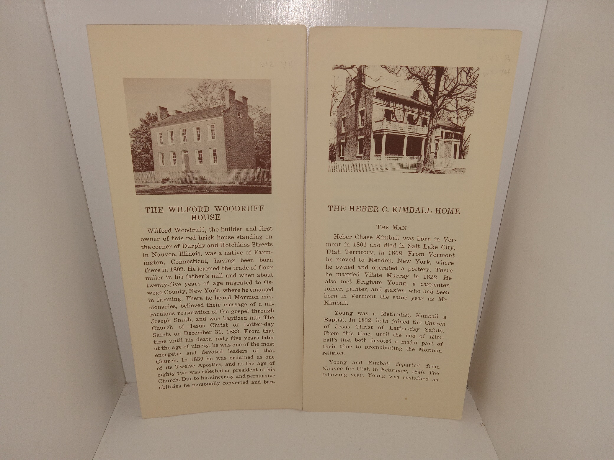 2 LDS Pamphlets: The Wilford Woodruff House / The Heber C. Kimball Home (See Details)