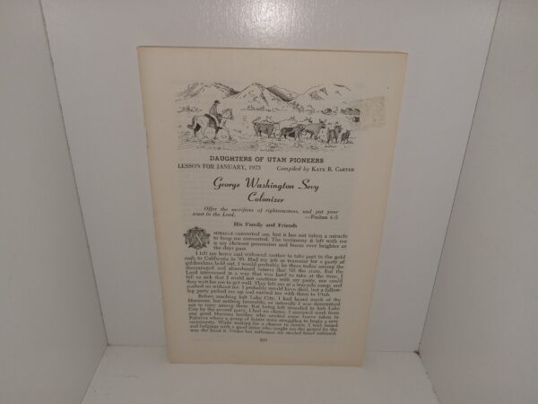 Daughters of Utah Pioneers: Lesson for January, 1973: George Washington Sevy Colonizer (1973) ~ Compiled by Kate B. Carter