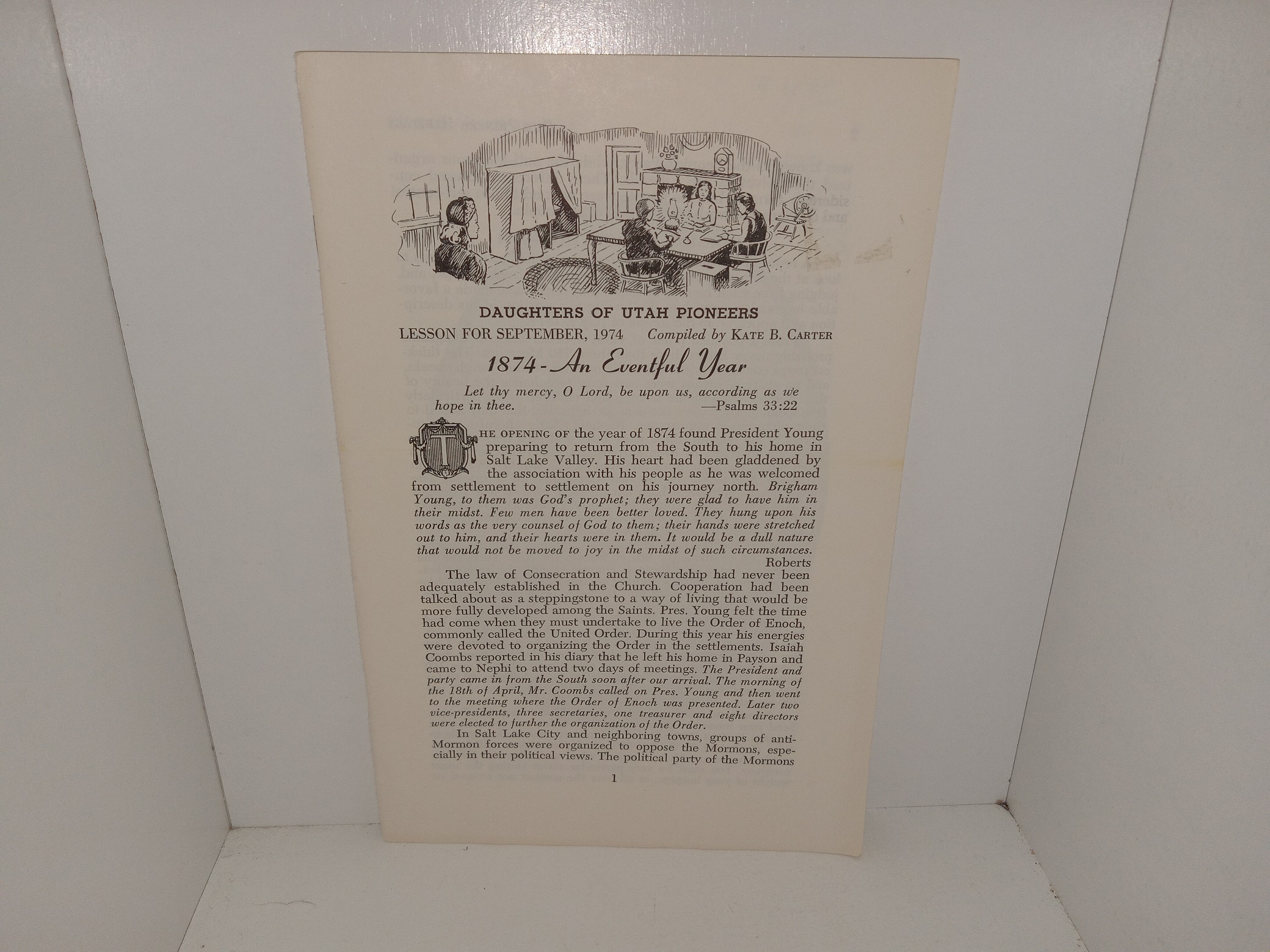 Daughters of Utah Pioneers: Lesson for September 1974: 1874 – An Eventful Year (1974) ~ Compiled by Kate B. Carter