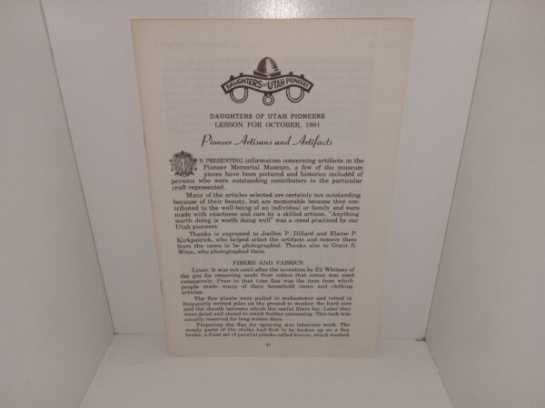 Daughters of Utah Pioneers Lesson for October, 1981: Pioneer Artisans and Artifacts (1981)