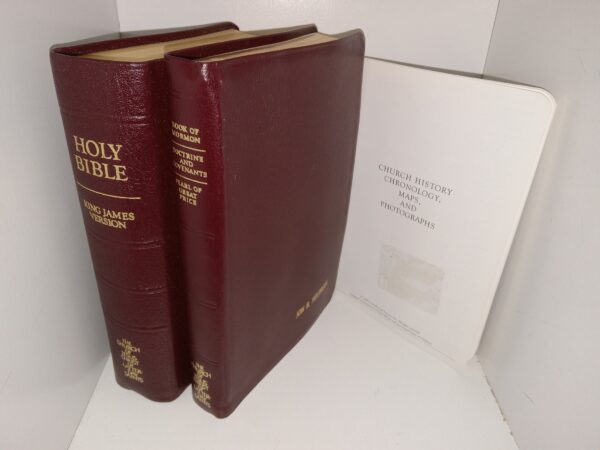LDS, Burgundy Leather, Triple Combination and Holy Bible w/ Church History Chronology, Maps, and Photographs Pamphlet (See Details)