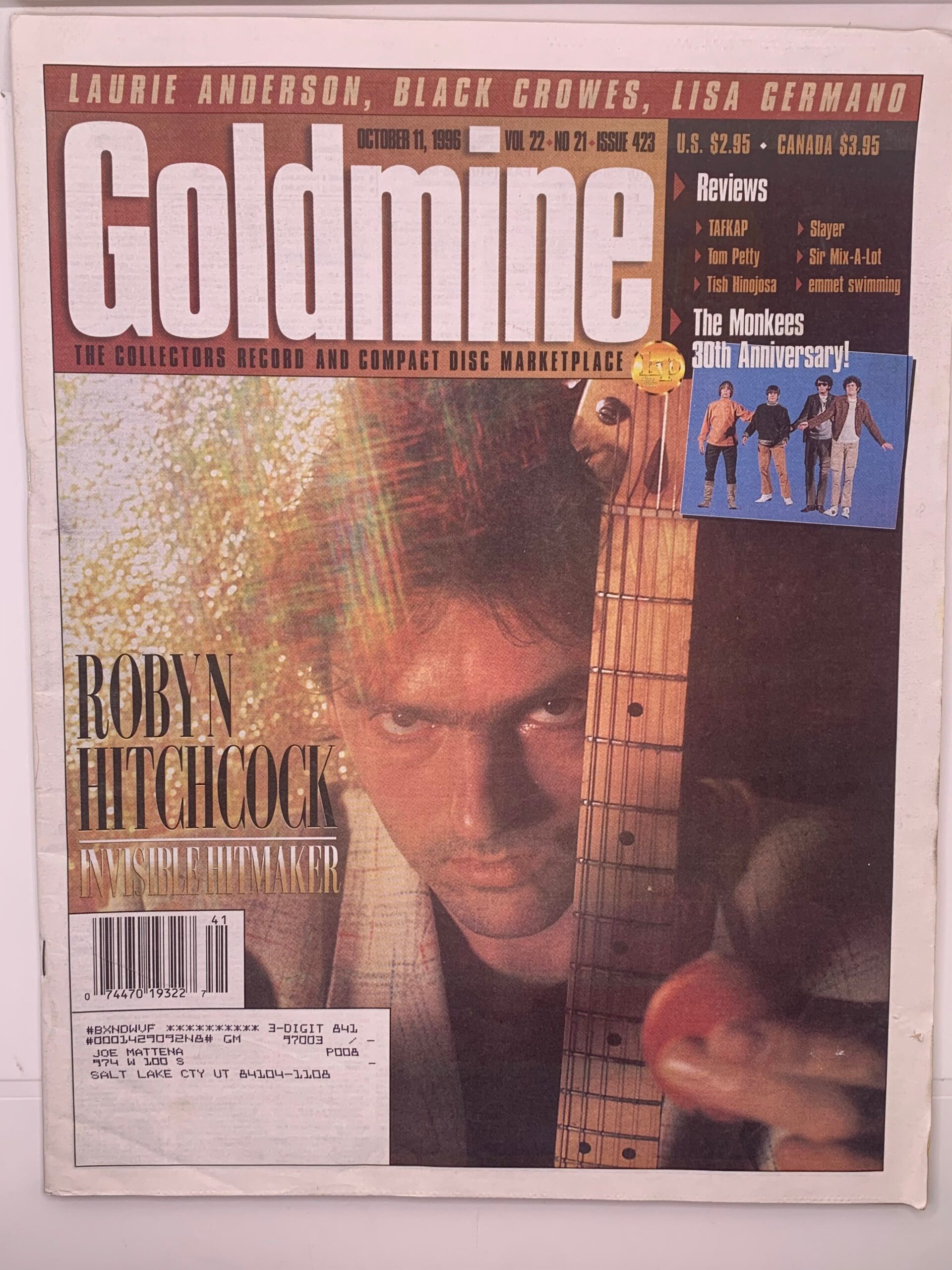 1996 – Goldmine: Robyn Hitchcock – October 11, 1996 Vol. 22 No. 21 Issue 423
