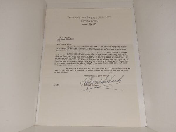A Letter Signed by LDS Apostle LeGrand Richards (1954)