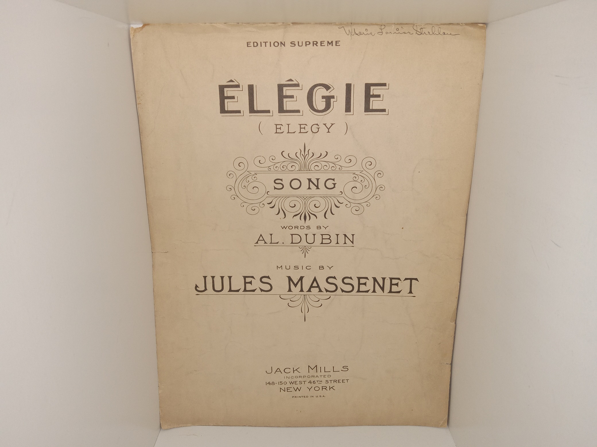 Élégie (Elegy) Song (1924) ~ Words by Al. Dubin, Music by Jules Massenet