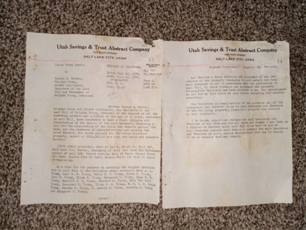 Utah Savings & Trust Abstract Company: Release of Executors: 13 (1878)