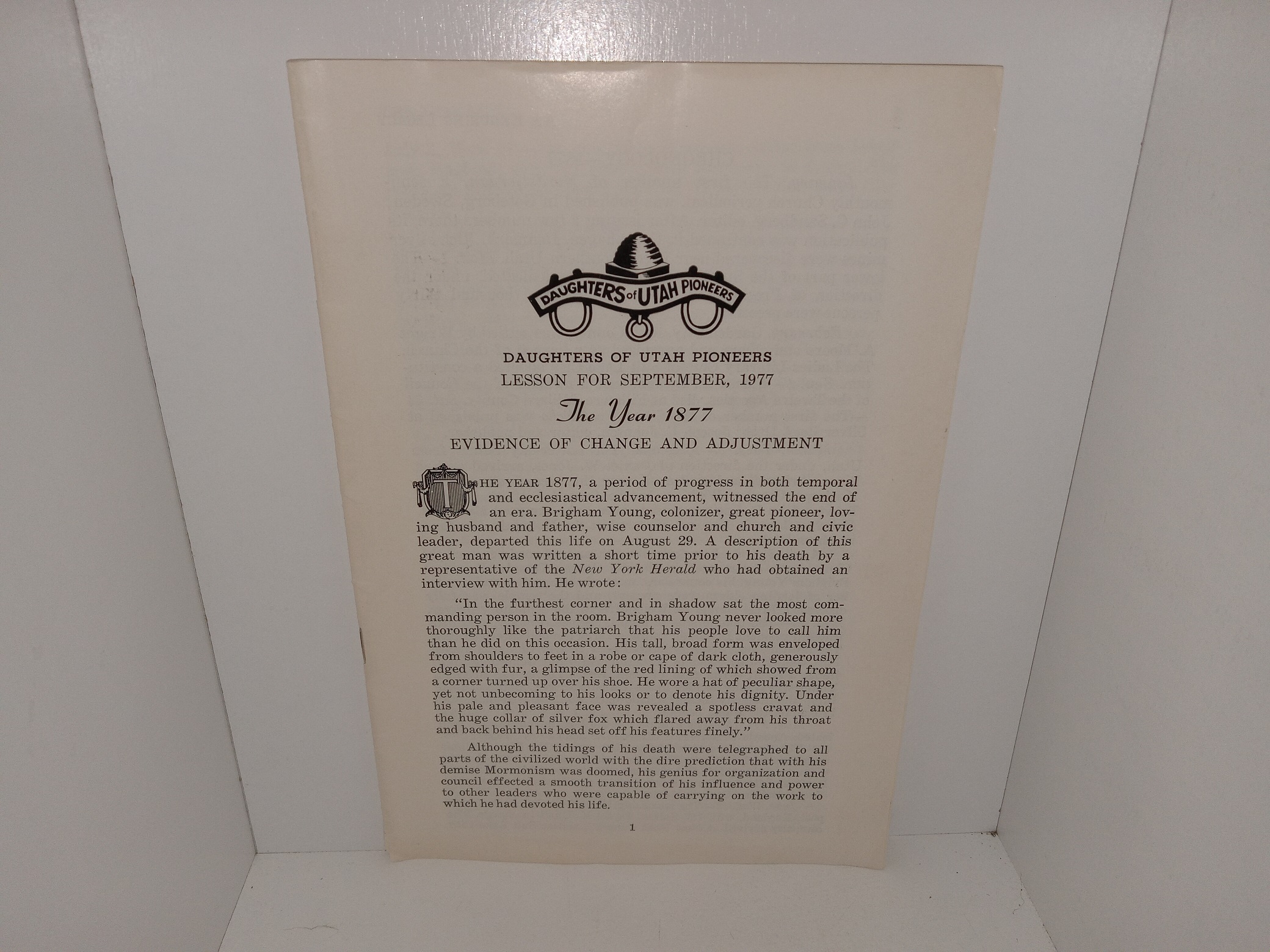 Daughters of Utah Pioneers: Lesson for September, 1977: The Year 1877 (1977)