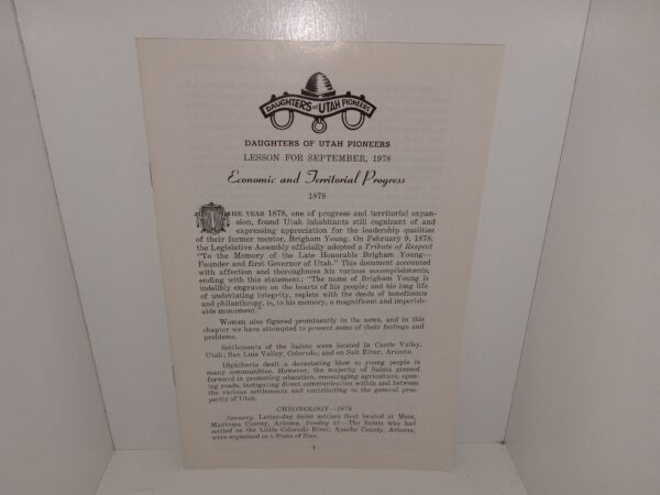 Daughters of Utah Pioneers: Lessons for September, 1978: Economic and Territorial Progress: 1878 (1978)