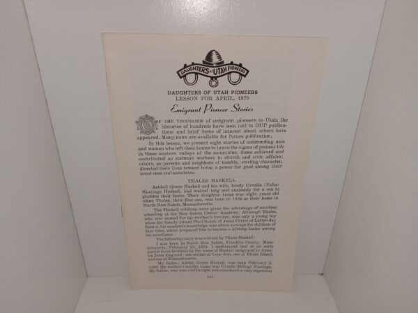 Daughters of Utah Pioneers: Lesson for April, 1979: Emigrant Pioneer Stories (1979)