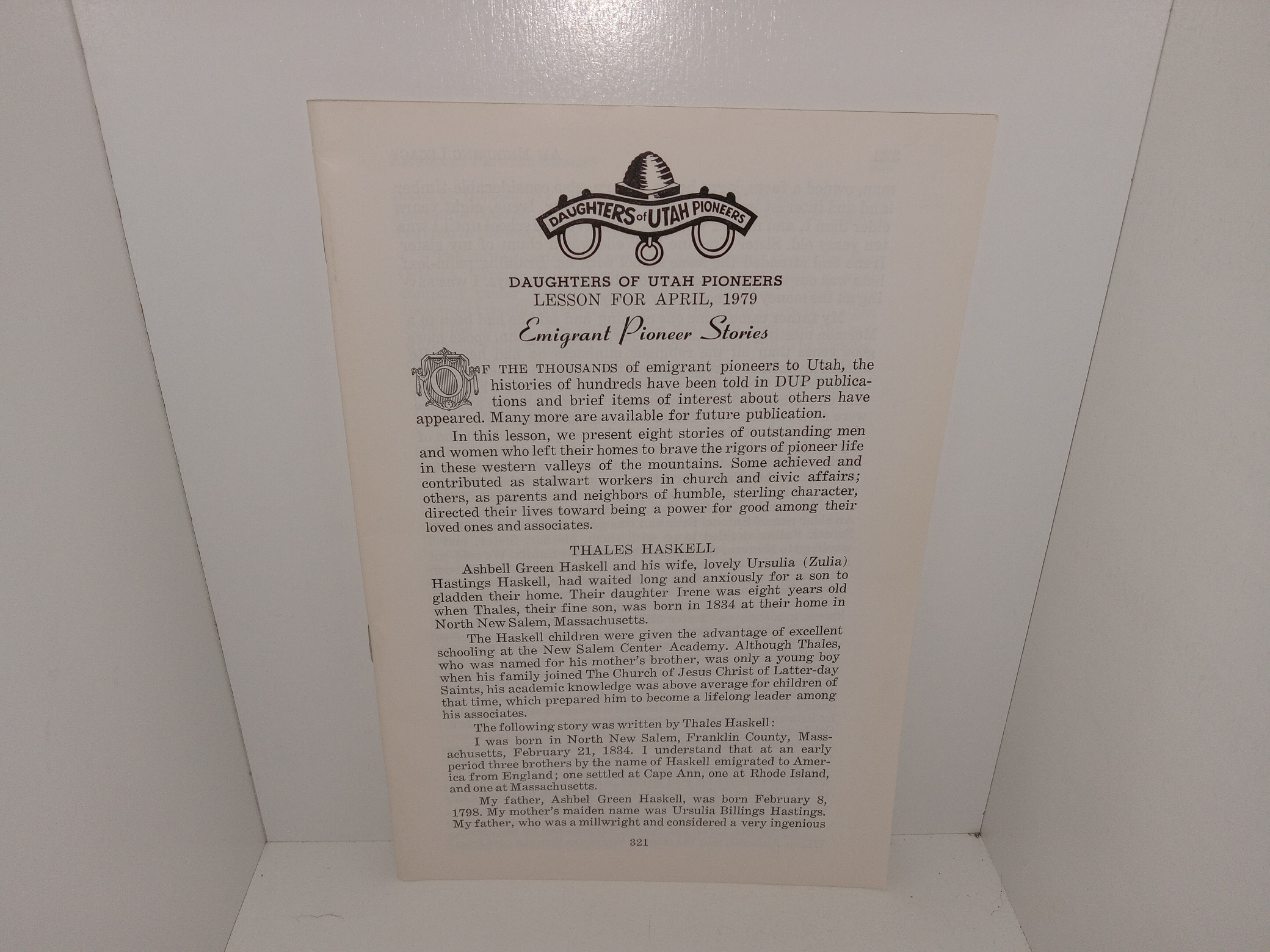 Daughters of Utah Pioneers: Lesson for April, 1979: Emigrant Pioneer Stories (1979)