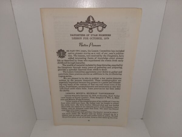 Daughters of Utah Pioneers: Lesson for October, 1979: Native Pioneers (1979)