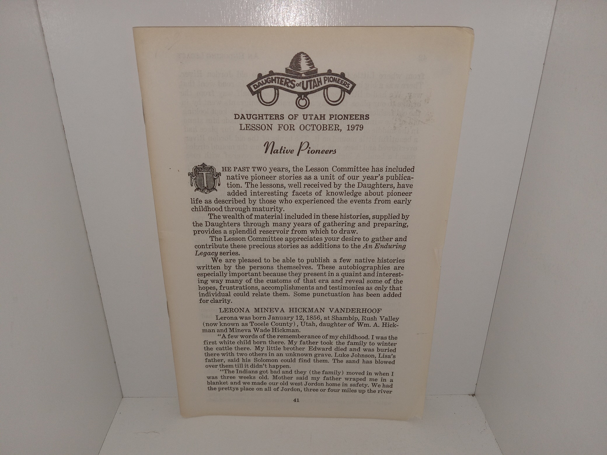 Daughters of Utah Pioneers: Lesson for October, 1979: Native Pioneers (1979)